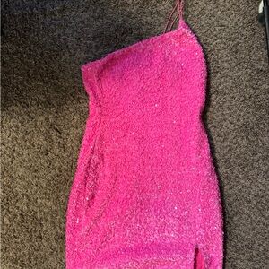 Pink Sequin One-Shoulder Dress